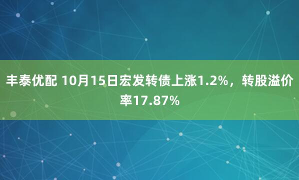 丰泰优配 10月15日宏发转债上涨1.2%，转股溢价率17.87%